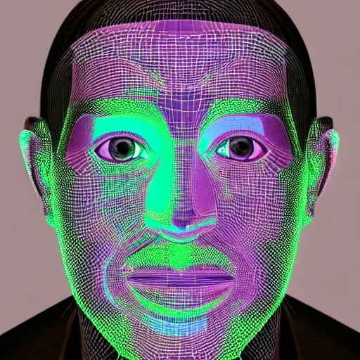 Image similar to a 3d human head made up of shiny holograms