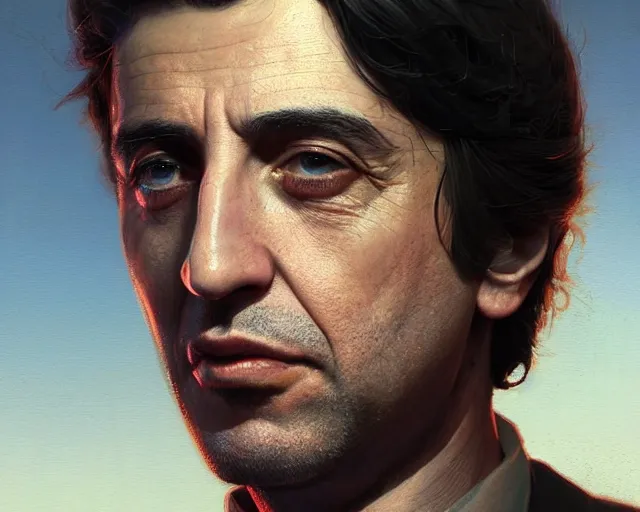 Image similar to highly detailed portrait of young al pacino as vito scaletta, in mafia 2, stephen bliss, unreal engine, fantasy art by greg rutkowski, loish, rhads, ferdinand knab, makoto shinkai and lois van baarle, ilya kuvshinov, rossdraws, tom bagshaw, global illumination, radiant light, detailed and intricate environment