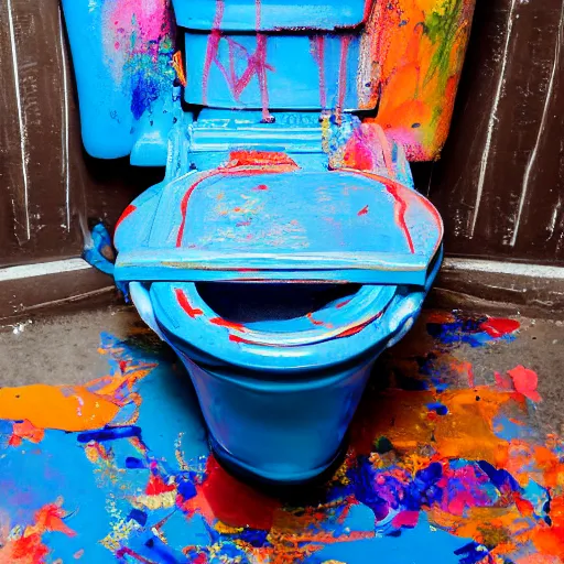 Image similar to photograph of a toilet. the toilet is covered in paint.