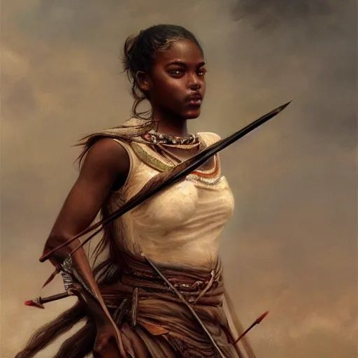 Prompt: artstation concept of a beautiful girl holding a bow and arrow, brown skin, sweaty skin, symmetrical face, casual white garment, brown canyon background, shiny colorful, hyperdetailed, artstation trending, world renowned artists, worth1000.com, historic artworks society, antique renewal, cgsociety, by greg rutkowski, by Gustave Doré, Deviantart