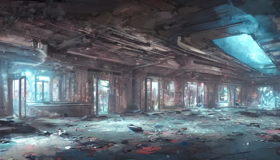 Image similar to Digital painting of an abandoned nightclub, hyperdetailed, artstation, cgsociety, 8k