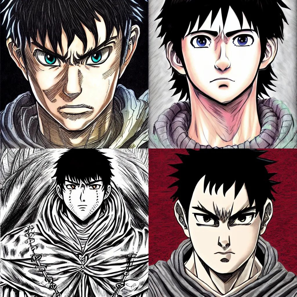 Prompt: guts, anime, highly detailed, digital art, centered, portrait, colored accurately, in the style of kentaro miura