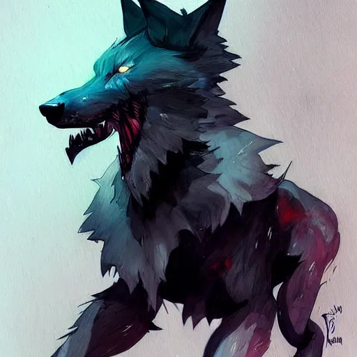 Prompt: concept art of night themed wolf fullbody, highly detailed painting by dustin nguyen, akihiko yoshida, greg tocchini, 4 k, trending on artstation, 8 k