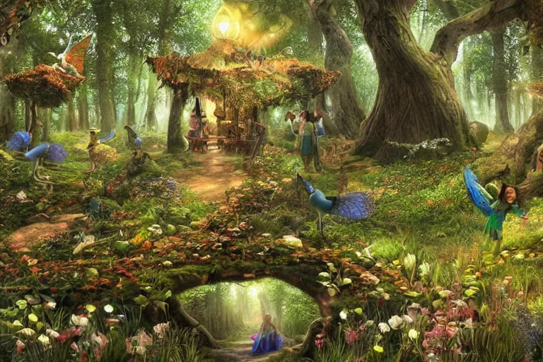 Prompt: An enchanted forest, it is nighttime, there are flying fairies, fantasy-style, photorealism, highly detailed.