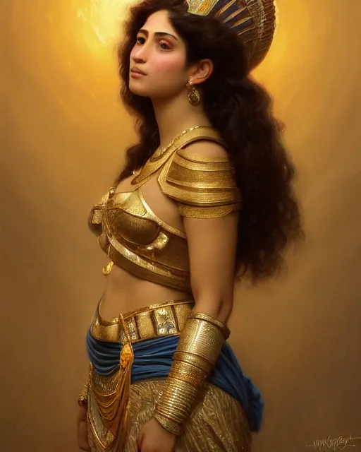 Image similar to Jessica Kahawaty as a beautiful egyptian princess, gorgeous, portrait, powerful, intricate, beautiful, masterpiece, elegant, volumetric lighting, digital painting, highly detailed, artstation, sharp focus, illustration, William-Adolphe Bouguereau, Hajime sorayama, ruan jia