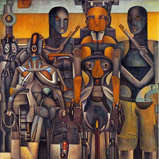 Prompt: cyborgs by diego rivera