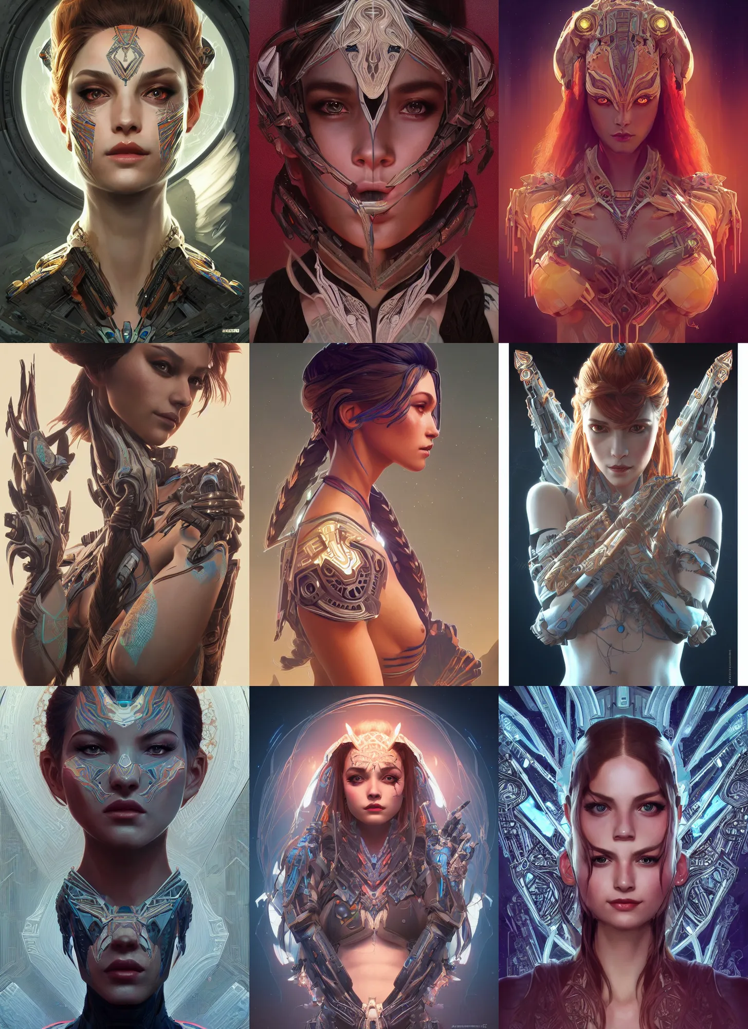 Prompt: symmetry!! portrait of sultry alien in the style of horizon zero dawn, machine face, intricate, elegant, highly detailed, digital painting, artstation, concept art, smooth, sharp focus, illustration, art by artgerm and greg rutkowski and alphonse mucha, 8 k