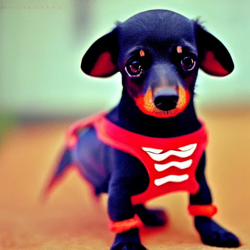 Prompt: a movie capture of a darth vader blond chiweenie, cinematic