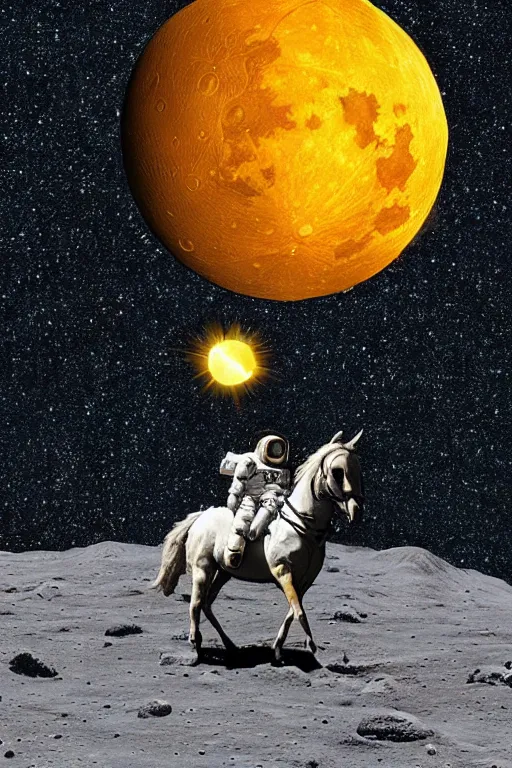 Prompt: An astronaut riding a horse on the moon with the earth and sun flares in the background