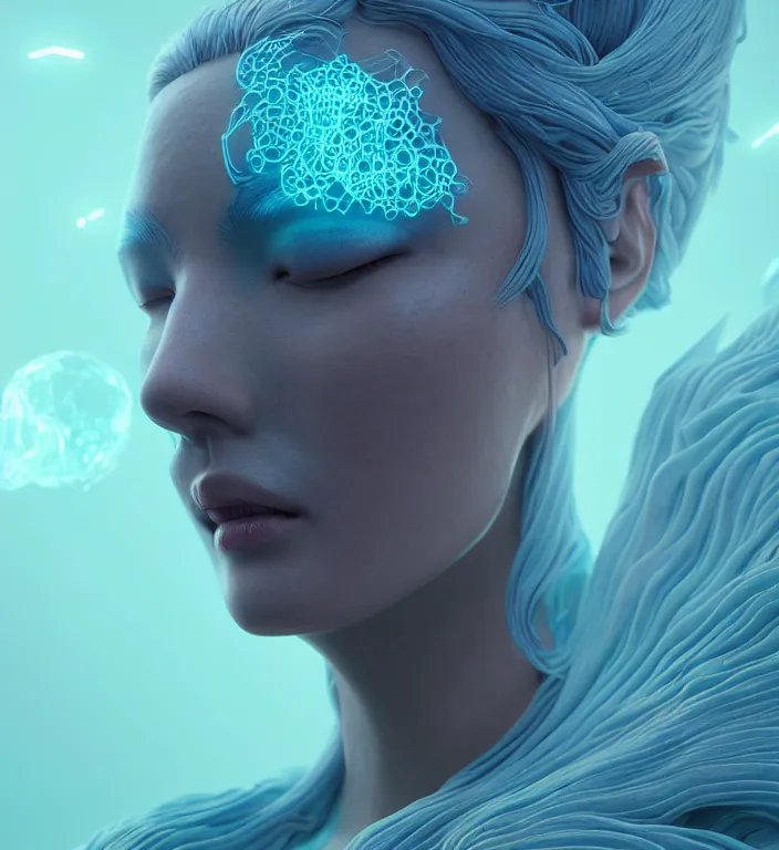 Image similar to goddess close-up portrait. bioluminiscent creatures, intricate artwork by Tooth Wu and wlop and beeple. octane render, trending on artstation, greg rutkowski very coherent symmetrical artwork. cinematic, hyper realism, high detail, octane render, 8k