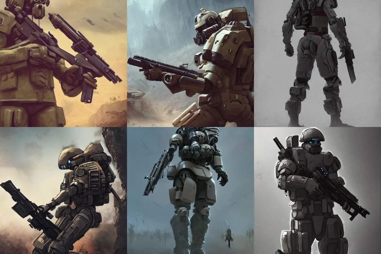 Image similar to a mech soldier holstering his rifle, full body shot, artstation, cinematic, concept art, 8k, Pinterest, cgsociety, hyper detailed, ultra realistic, illustration, epic, high resolution, post processing, high quality, unreal engine 5, Trending on Artstation HQ, deviantart,