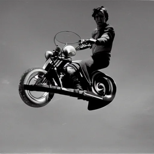 Image similar to jet-powered hoverbike, movie still, speed, cinematic Eastman 5384 film