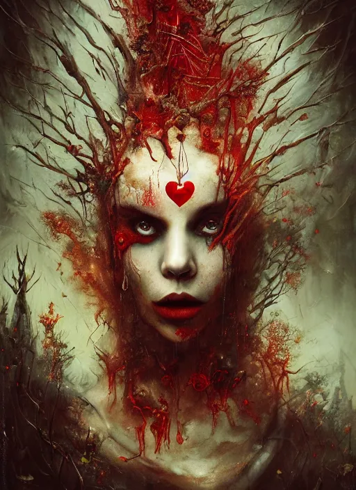 Image similar to the king of hearts, highly detailed, cinematic, 8 k, by megan duncanson, benjamin lacombe, adrian borda, stanley artgermm, tom bagshaw, craig mullins, carne griffiths, ayami kojima, beksinski, giger, trending on deviantart, hyper detailed, horror, full of colour