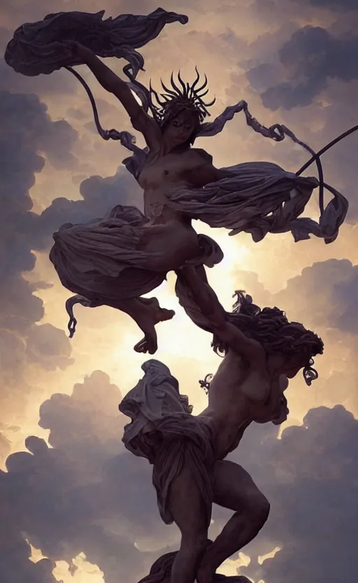 Image similar to four armed statue of a demon of the sun ascending from hell, four arms, dramatic lighting, flowing tendrils, artstation, concept art, smooth, sharp focus, illustration, art by artgerm and greg rutkowski and william adolphe bouguereau and john william waterhouse and gianlorenzo bernini