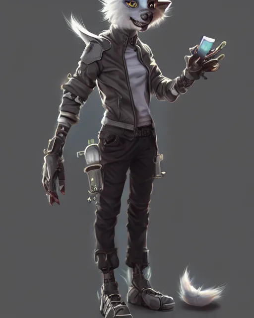 Image similar to character concept art of a cute young male anthropomorphic furry cyberpunk | | cute - fine - face, pretty face, key visual, realistic shaded perfect face, fine details by stanley artgerm lau, wlop, rossdraws, james jean, andrei riabovitchev, marc simonetti, and sakimichan, trending on artstation