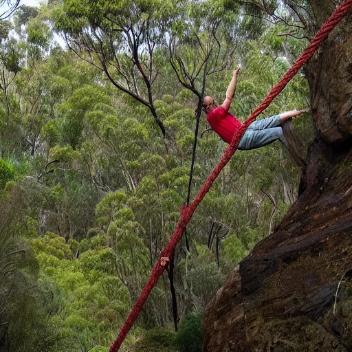 Image similar to rope swing across gully in Australian native bushland