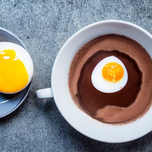 Image similar to a hot chocolate with an egg yolk on top