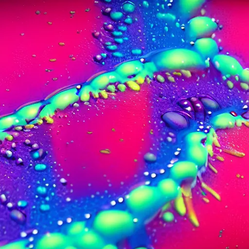 Prompt: raspberry, blueberry, vanilla smoothie explosion, intricate complexity, inverted neon rainbow drip paint, psychedelic glitch art, trending on art station, photoreal, 8 k, octane render