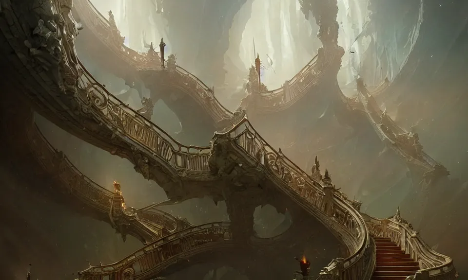 Image similar to the magnificent staircase to heaven, art by greg rutkowski and peter mohrbacher, featured in artstation, octane render, cinematic, elegant, intricate, highly detailed, fantasy, concept art, sharp focus, illustration, 8 k