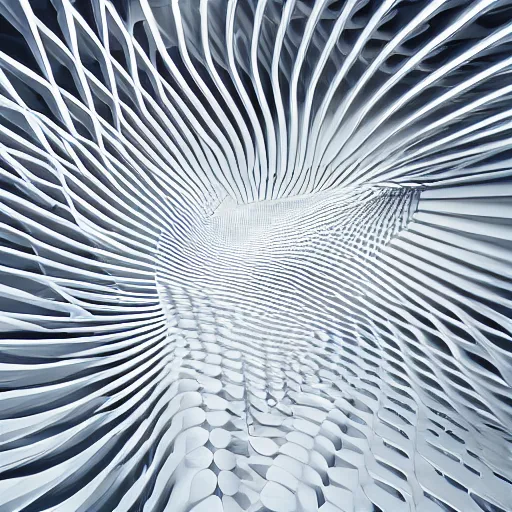 Image similar to fractal geometric pavilion architecture designed by santiago calatrava, flow, generative design, artstation, unreal engine.