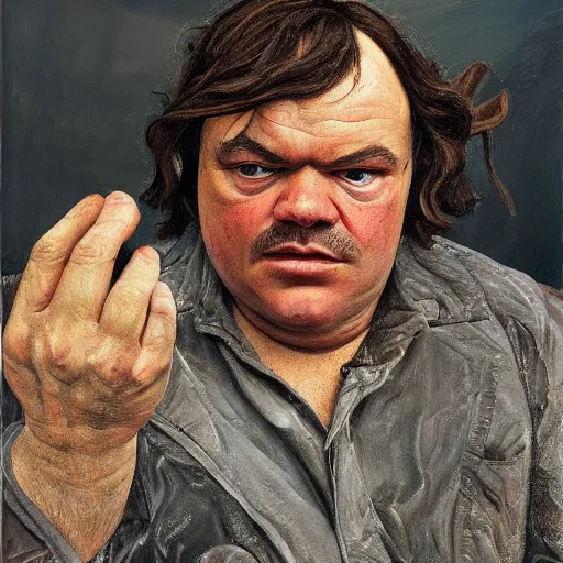 Image similar to high quality high detail painting by lucian freud, hd, portrait of mad jack black