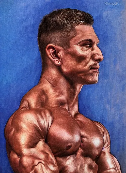 Image similar to portrait of a handsome ukrainian bodybuilder, art by denys tsiperko