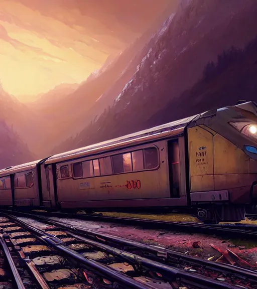 Image similar to highly detailed train in gta v, stephen bliss, unreal engine, fantasy art by greg rutkowski, loish, rhads, ferdinand knab, makoto shinkai and lois van baarle, ilya kuvshinov, rossdraws, tom bagshaw, global illumination, radiant light, detailed and intricate environment