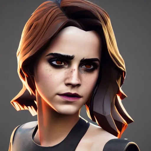 Image similar to textured film grain eye shadow smoky eyes fashion model face emma watson as a fortnite character cgsociety octane render unreal engine redshift render trending on artstation trending on artstation render blender behance cg superhero