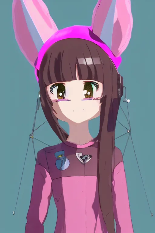 Prompt: a vrchat avatar girl with fuzzy bunny ears, whiskers like a cat, and a big pink beret, anime style, cel shaded, cute, kawaii, jewelry