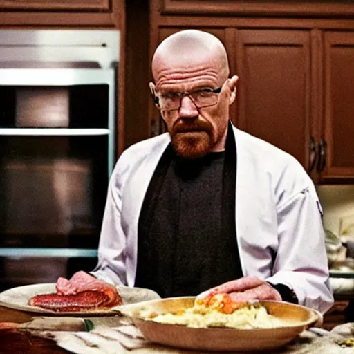 Prompt: Walter white cooking bacon