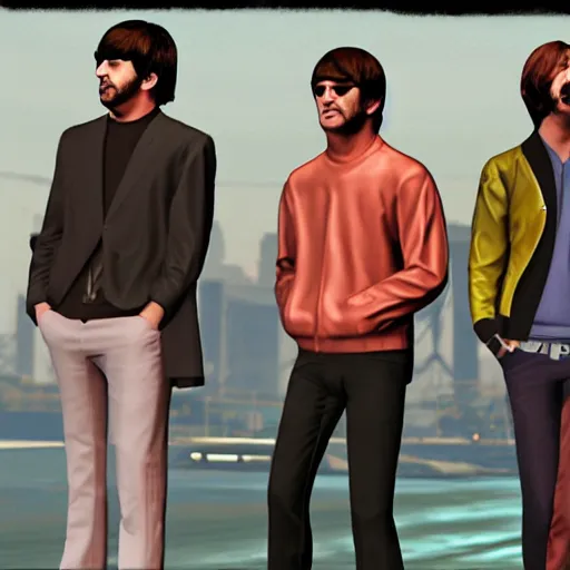 Prompt: The Beatles as a gang in GTA 5 4k