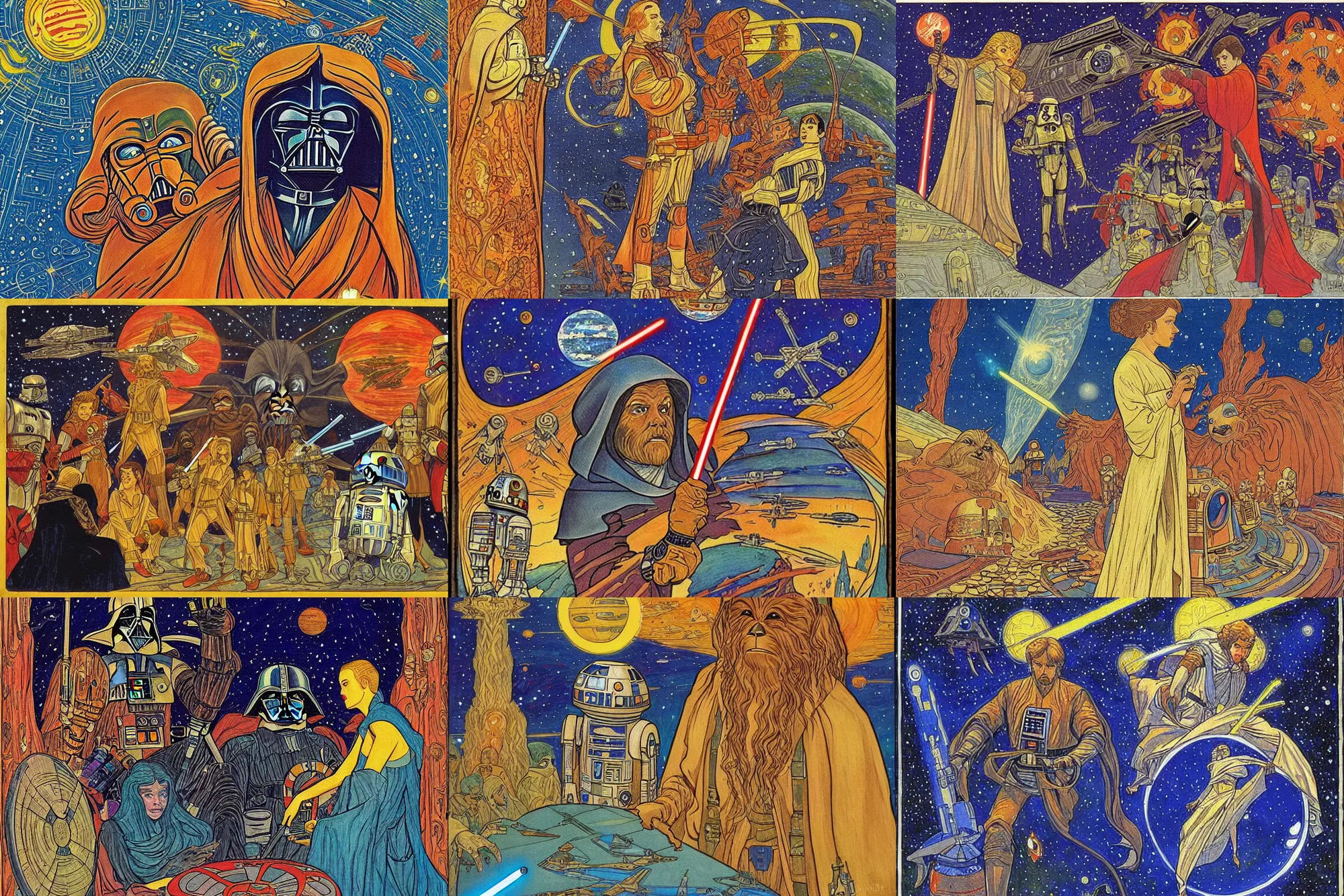 Prompt: star wars, painting by ivan bilibin