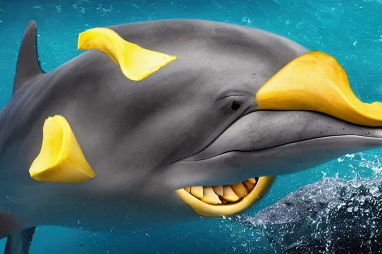 Image similar to A banana with a dolphin's head, photorealistic imagery, 8k quality