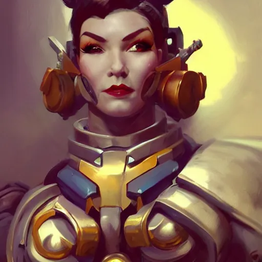 Prompt: greg manchess portrait painting of a beautiful female dieselpunk orc as an overwatch character, medium shot, asymmetrical, profile picture, organic painting, sunny day, matte painting, bold shapes, hard edges, street art, trending on artstation, by huang guangjian and gil elvgren and sachin teng
