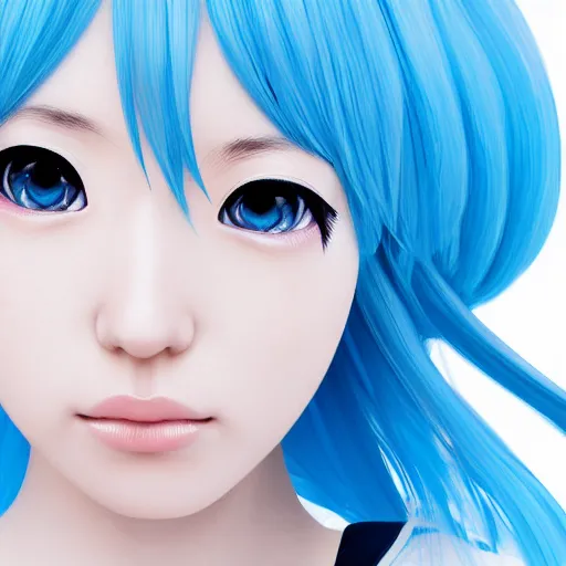 Prompt: portrait of a stunning woman like Hatsune Miku, who has light blue hair. Head and shoulders shot, highly detailed, award-winning, studio lighting, delicate features