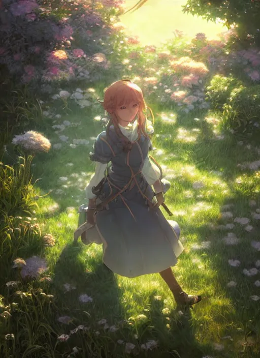 Image similar to a portrait of the emerald herald in the garden, intricate, tone mapped, ambient lighting, highly detailed, digital painting, concept art, sharp focus, by makoto shinkai and akihiko yoshida and hidari and wlop