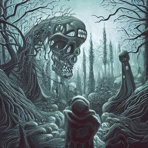 Image similar to hyper - detailed painting of ghostly character composition in the style of artist chris mars, in a landscape