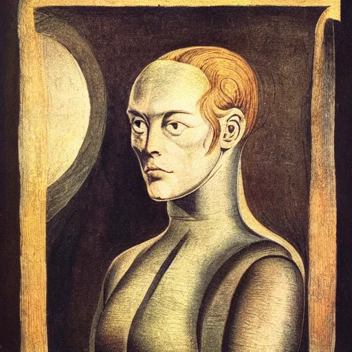 Prompt: a portrait of a female android by william blake