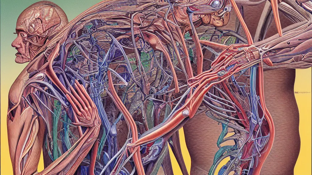 Image similar to highly detailed illustration of the human anatomy by juan gatti, by moebius!!, by gottfried bammes, by alex grey