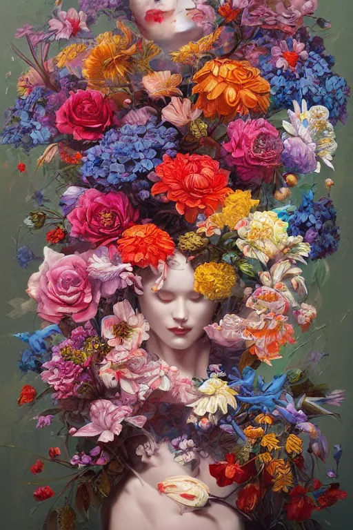 Image similar to a bouquet of colorful flowers, detailed painting, by James Jean and Ross Tran and Roger deam, masterpiece, award winning painting