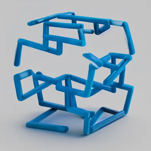 Image similar to cube made out of blue marbles and steel rods, octane render, studio photo