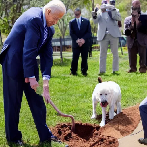 Prompt: joe biden burying a dog alive