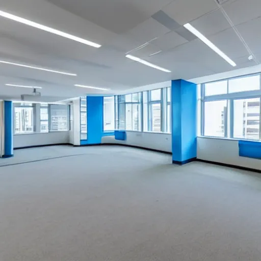 Prompt: impossible blue sky inside empty leasing office n 6