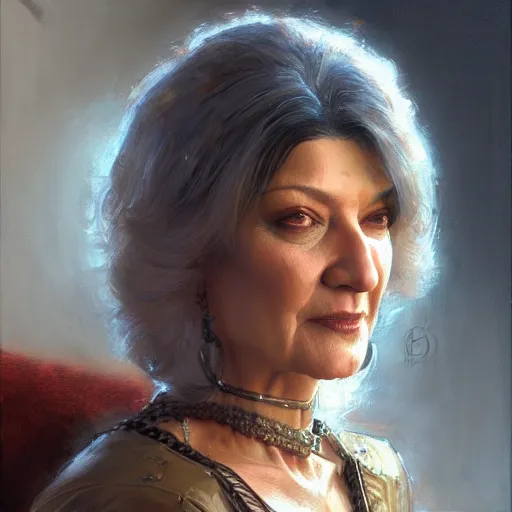 Prompt: Shohreh Aghdashloo, closeup character portrait art by Donato Giancola, Craig Mullins, digital art, trending on artstation