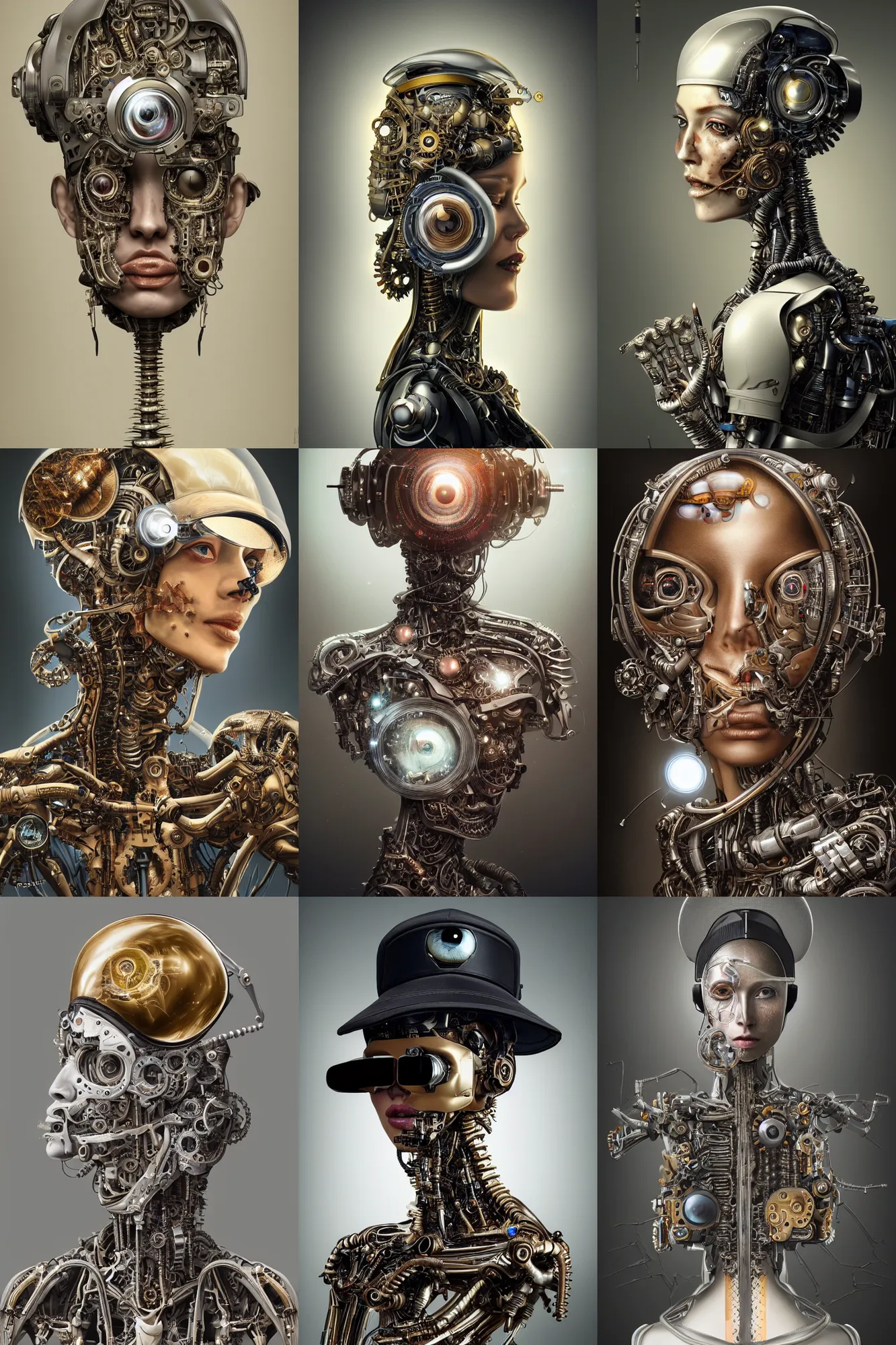 Prompt: a beautiful ultra detailed fine art portrait of a biomechanical cyborg with bionic eye implants, wearing a graduation hat, by tom bagshaw and alexander mcqueen, studio lighting, golden ratio composition, 3 5 mm lens, cybernetic scifi, deep depth of field, artstation, 8 k