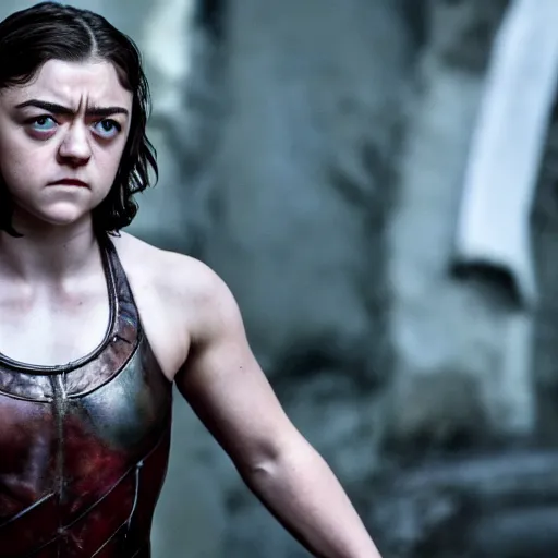 Image similar to muscular maisie williams as arya stark showing her abs, glisten, high resolution, hard light, cnn, afp, reuters