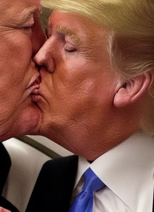 Image similar to beautiful romantic photo of donald trump kissing donald trump.