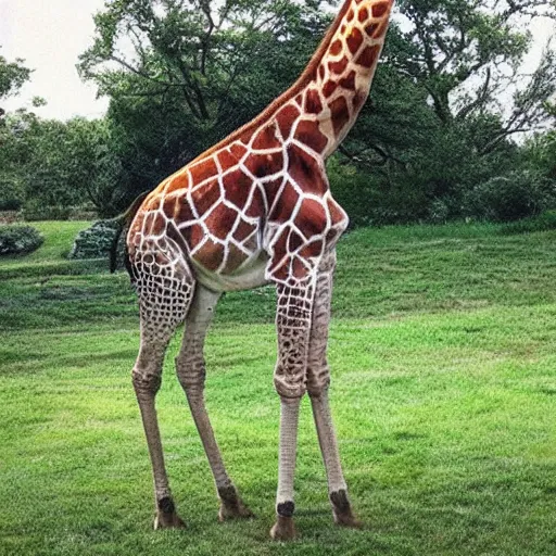 Image similar to “ tall giraffe in the backyard with infinitely long neck, realistic ”