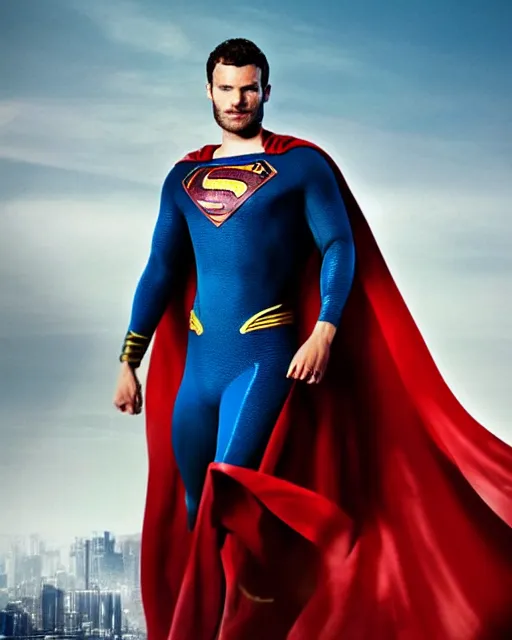 Prompt: Jamie Dornan in a superman costume, full body shot, highly detailed, detailed face, cinematic, professional photograph