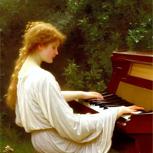 Prompt: an oil painting of an angel playing a Korg keyboard, by Bouguereau, highly detailed and intricate,